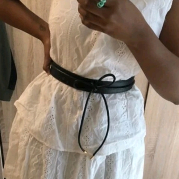 Skinny black boho faux leather waist Obi self tie vegan wrap statement belt - Picture 6 of 15